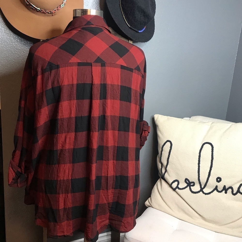 NWT Torrid brown and black checkered button front blouse size 3X - Picture 3 of 4